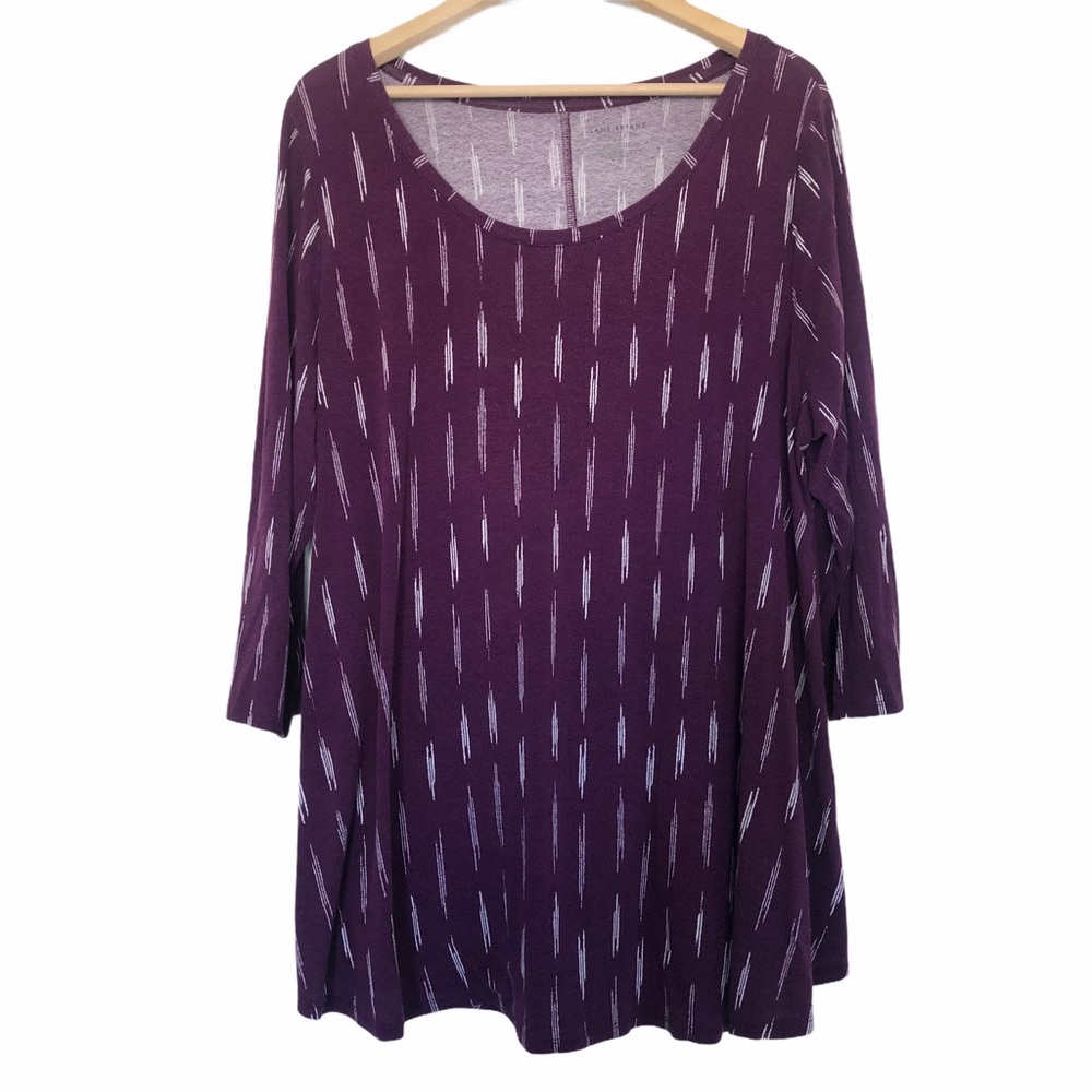 Lane Bryant Purple and Abstract White Line Swing Tee with 3/4 Sleeves